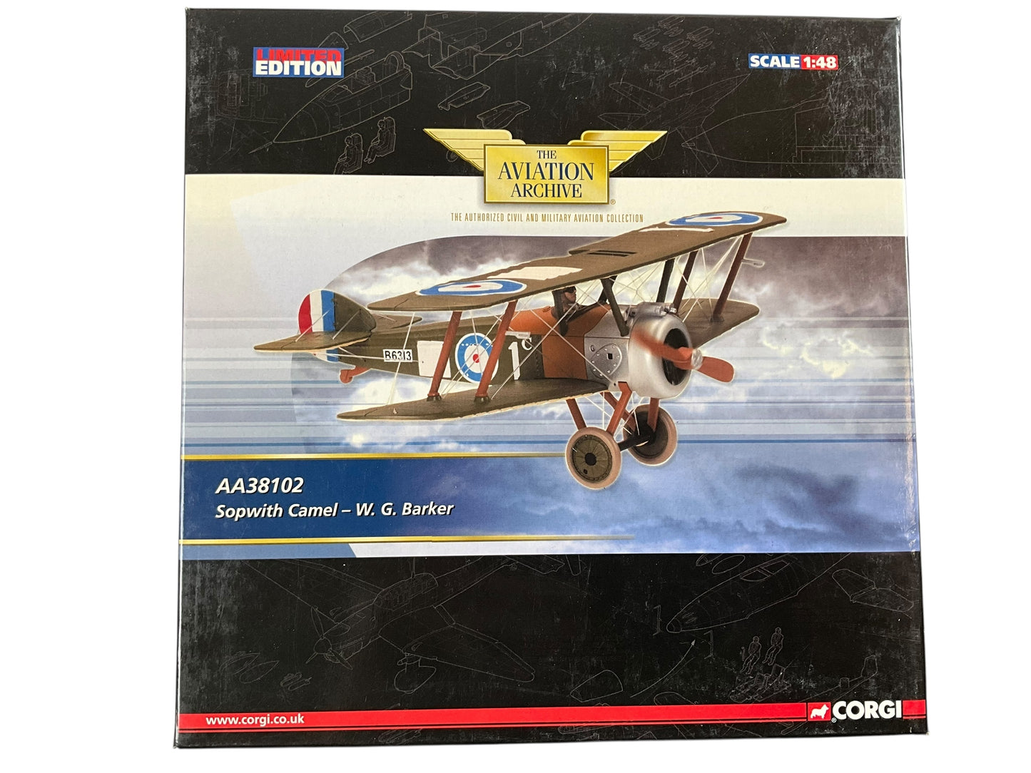 1/48 CORGI (AA38102) SOPWITH CAMEL (B6313) - William George "Billy " Barker - No.28 Sqdn - France Oct 1917 - ROYAL FLYING CORPS (LIMITED EDITION #1663 of ONLY 1750)