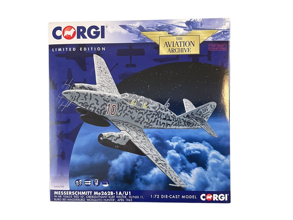 1/72 Corgi (AA35709) Messerschmitt Me262B-A/U1 Schwalbe (W/NR 110635 "Red 10") OberLeutnant Kurt Welter (63 Kills) 10/NJG 11 WWII Reich's Luftwaffe (Limited Edition #0681 of Only 1000)