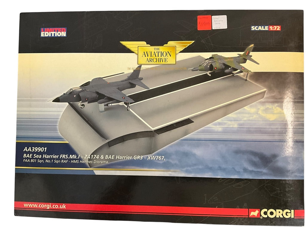 1/72 Corgi (AA39901) B.A.E. Sea Harrier FRS.Mk1 (ZA174) FAA 801 & Harrier GR3 (XW767) No.1 Sqn RAF HMS Hermes Diorama (Limited Edition #1331 of ONLY 1460)