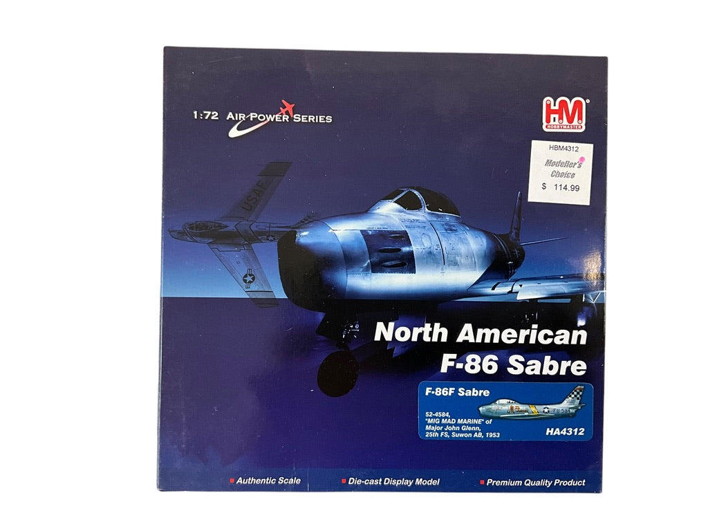 1/72 HobbyMaster (HA4312) North American F86F Sabre (52-4584) "Mig Mad Marine" of Major John Glenn (3rd Mercury Astronaut) 25th FS Suwon AB Korea 1953 U.S.A.F. (Limited Edition of Only 600)