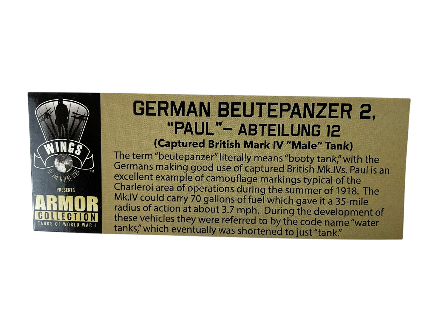 1/72 Wings of the Great War (WW10206) WW-I German BeutePanzer 2 "Paul" (Tank) Abteilung 12 *Captured British Mark IV "Male" (Tank)* Resin Model (Limited Edition)