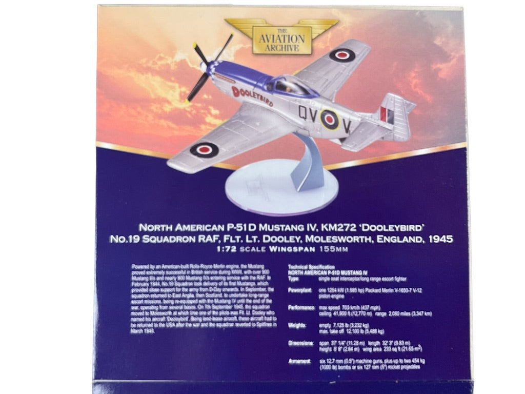 1/72 Corgi (AA32206) North American P51D Mustang IV (KM272) "DooleyBird" flown by Fl/Lt Dooley No.19 Sqdn R.A.F. England 1945 (Limited Edition #1885 of Only 2500)