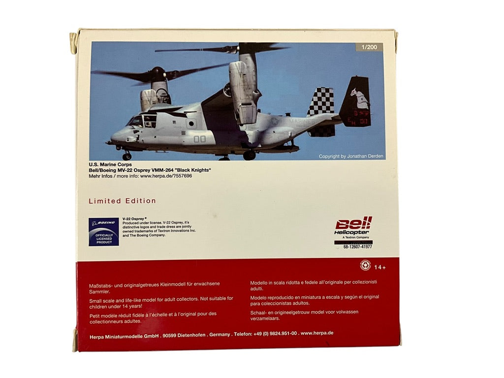 1/200 Herpa (557696) Bell/Boeing MV22 Osprey (168300/EH-00) VMM264 "Black Knights" U.S.Marine Corps (Limited Edition)