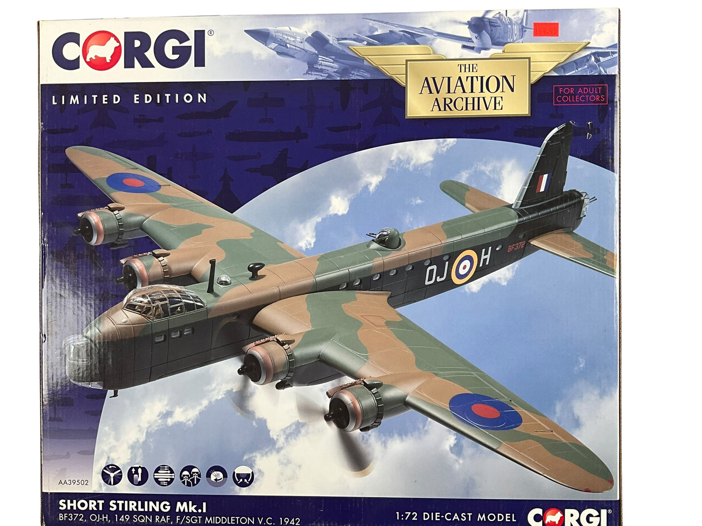 1/72 Corgi (AA39502) Short Stirling MK.I (BF372 /OJ+H) flown by F/SGT Rawdon ‘Ron’ Middelton V.C., 149 Sqdn R.A.F. (Limited Edition #1556 of Only 2200)