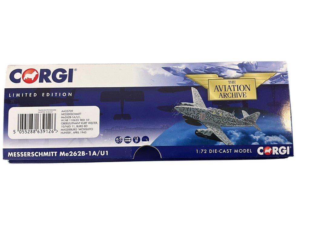 1/72 Corgi (AA35709) Messerschmitt Me262B-A/U1 Schwalbe (W/NR 110635 "Red 10") OberLeutnant Kurt Welter (63 Kills) 10/NJG 11 WWII Reich's Luftwaffe (Limited Edition #0681 of Only 1000)