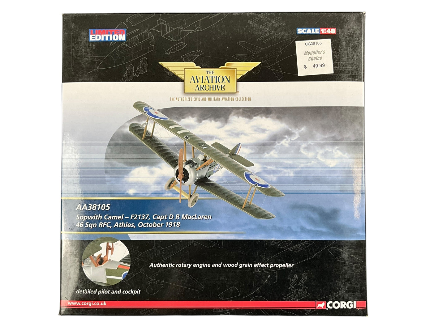 1/48 Corgi (AA38105) Sopwith Camel (F2137) flown by Capt. D.R. MacLaren 46 Sqdn R.F.C. Athies Oct. 1918 (LIMITED EDITION #1004 of Only 1050))