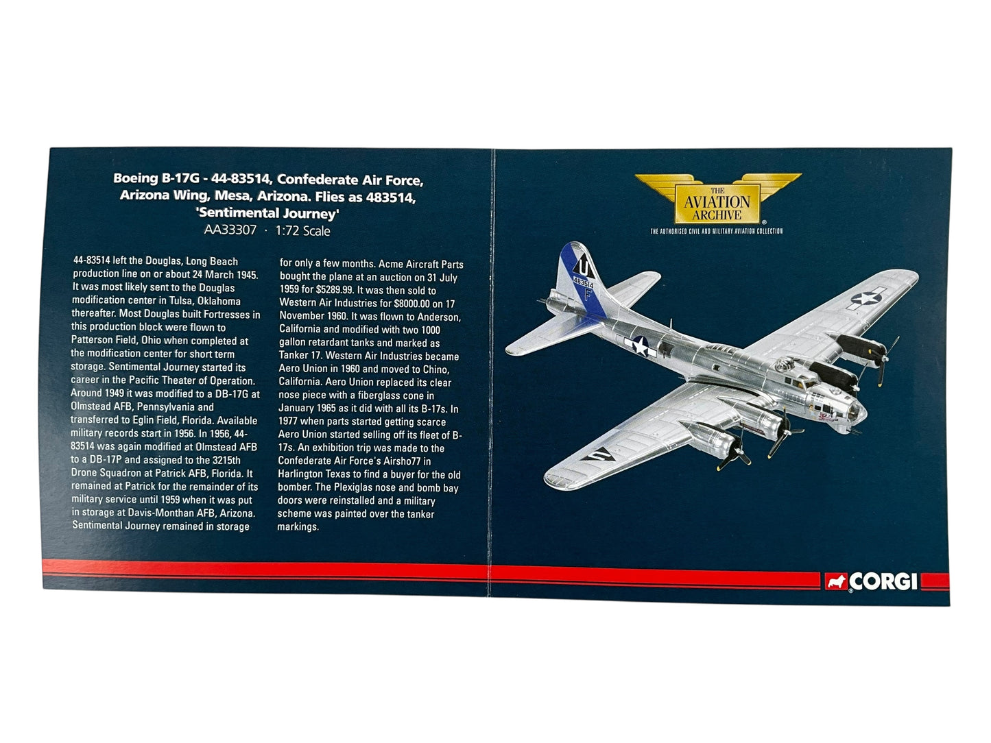1/72 Corgi (AA33307) Boeing B17G (44-83514) "Sentimental Journey" Commemorative Air Force, Arizona Wing, Mesa, Arizona (Limited Edition #1242 of Only 1530)