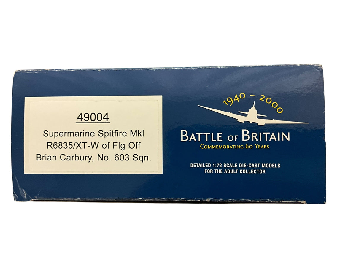 1/72 Corgi (49004) Supermarine Spitfire Mk.1 (R6835 / XT-W) flown by Flg.Off. Brian Carbury (N.Z. Ace 15+1/2 Kills) No.603 Sqdn. R.A.F. (Limited Edition) 2000 Release