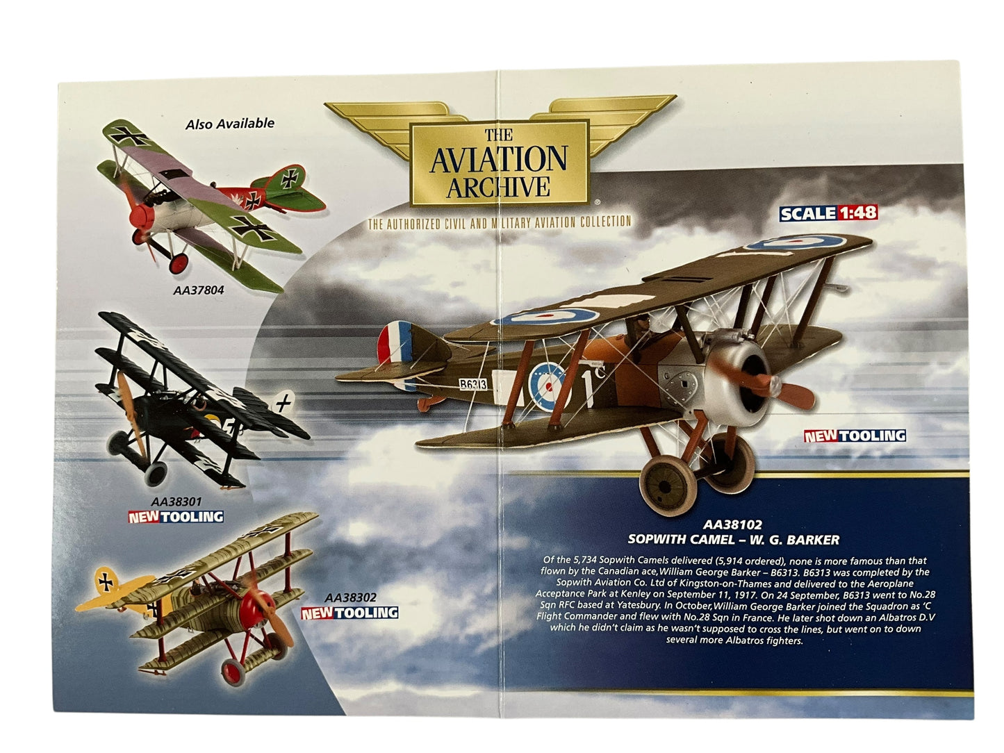 1/48 CORGI (AA38102) SOPWITH CAMEL (B6313) - William George "Billy " Barker - No.28 Sqdn - France Oct 1917 - ROYAL FLYING CORPS (LIMITED EDITION #1663 of ONLY 1750)