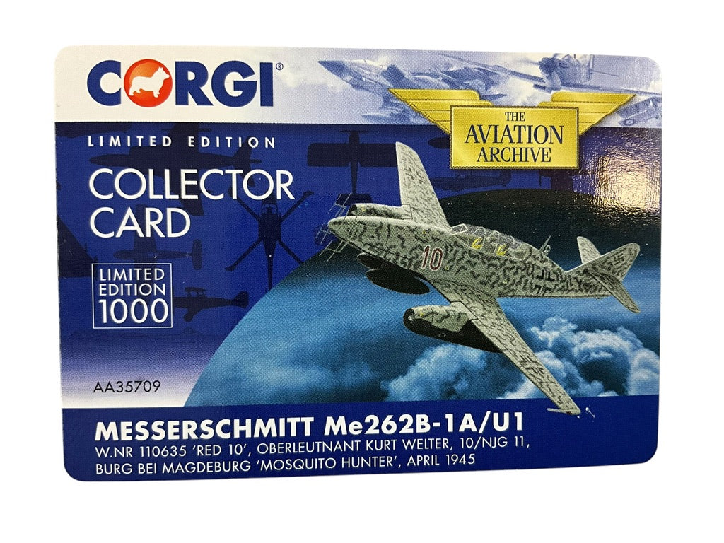 1/72 Corgi (AA35709) Messerschmitt Me262B-A/U1 Schwalbe (W/NR 110635 "Red 10") OberLeutnant Kurt Welter (63 Kills) 10/NJG 11 WWII Reich's Luftwaffe (Limited Edition #0681 of Only 1000)