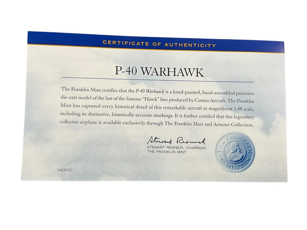 1/48 Franklin Mint/Armour (B11B621 Curtiss P40F WartHawk (114378) "Dammit" Operatio Torch 33 FG, 12th AF, U.S.A.A.F. (Limited Edition)