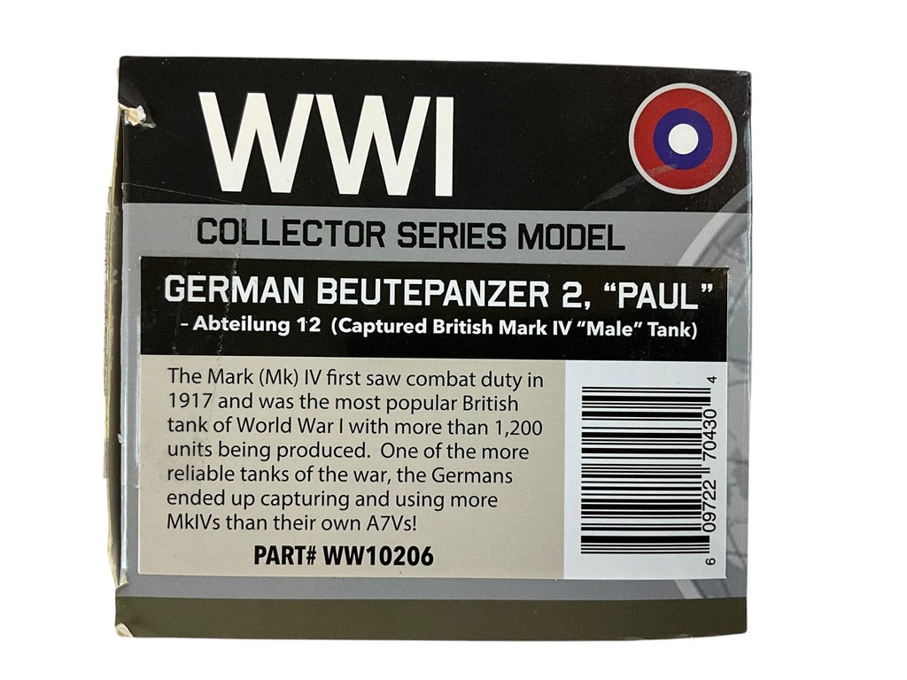 1/72 Wings of the Great War (WW10206) WW-I German BeutePanzer 2 "Paul" (Tank) Abteilung 12 *Captured British Mark IV "Male" (Tank)* Resin Model (Limited Edition)