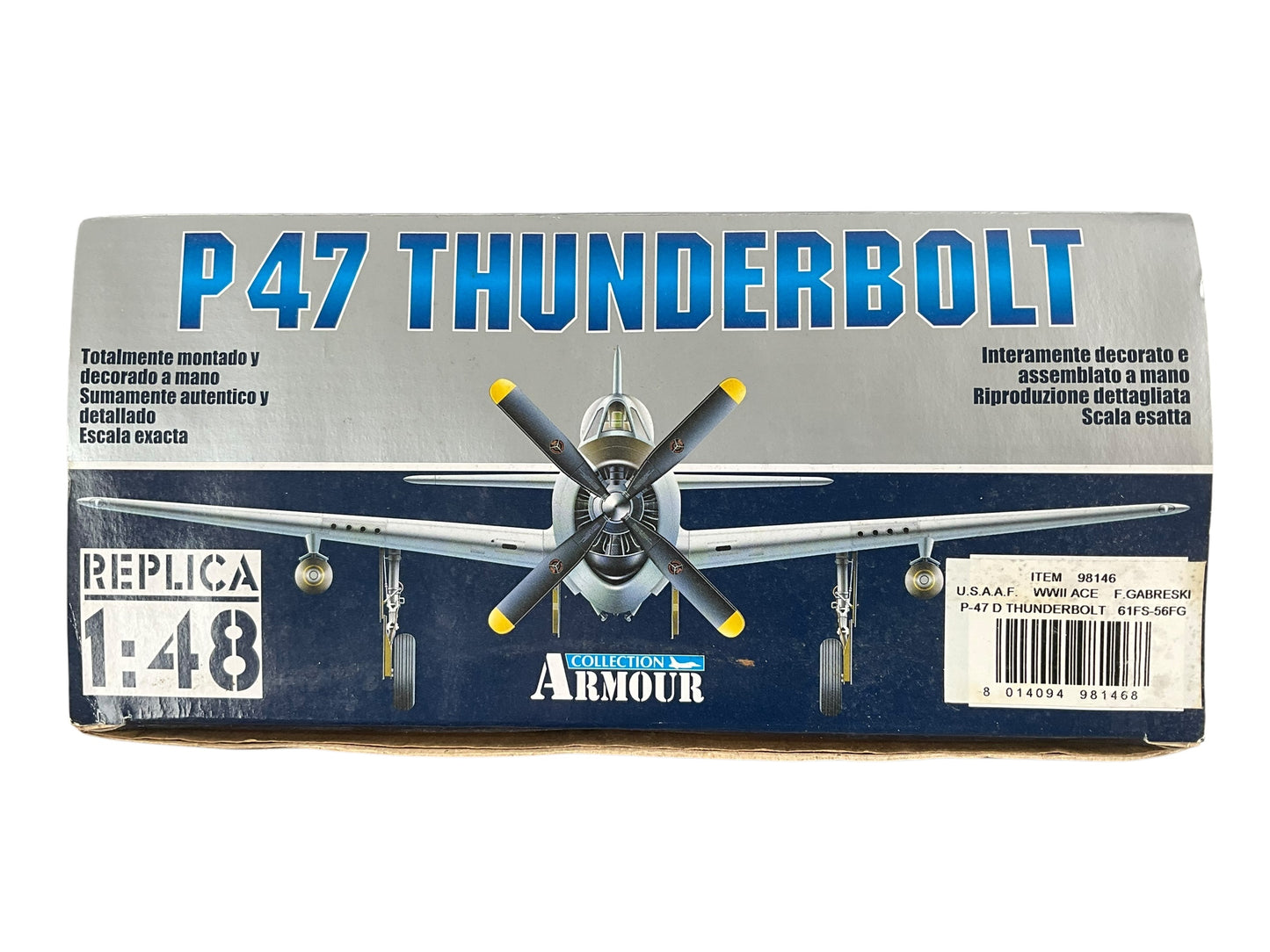 1/48 Armour/Franklin Mint (98146) Republic P47D Thunderbolt (HV+A - 226418) flown by Colonel Francis "Gabby" Gabreski WWII Fighter "ACE" 61FS, 56FG, U.S.A.A.F. (Limited Edition)