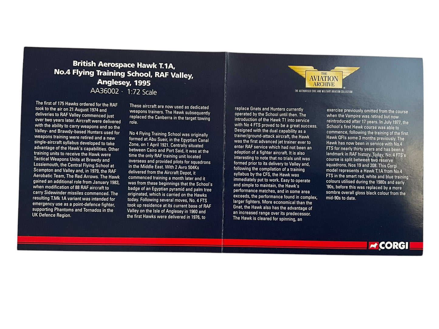 1/72 Corgi (AA36002) British Aerospace Hawk T1A Valley, Anglesey No.4 Flying Training School, R.A.F. 1995 (Limited Edition) #2876 of Only 2950)_