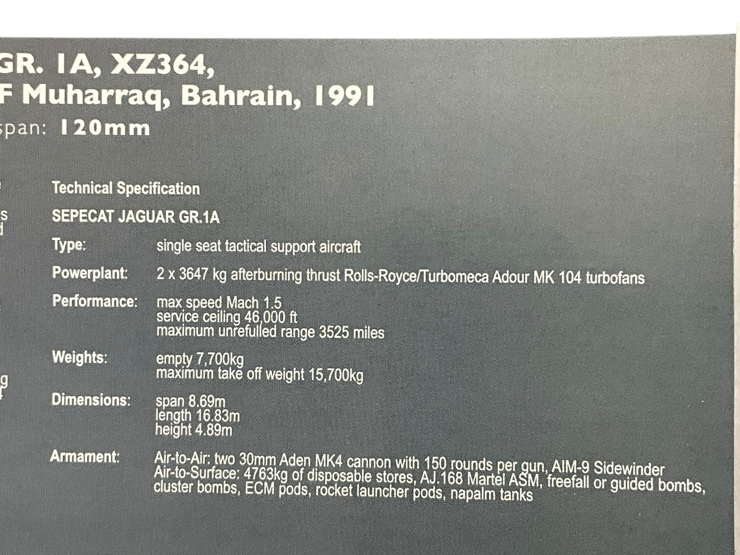 1/72 Corgi (AA35402) Sepecat Jaguar GR.1A "Sadman" (XZ2364) "Gulf War" Muharraq, Bahrain No.54 Sqdn R.A.F. 1991 (Limited Edition #1418 of 3200)