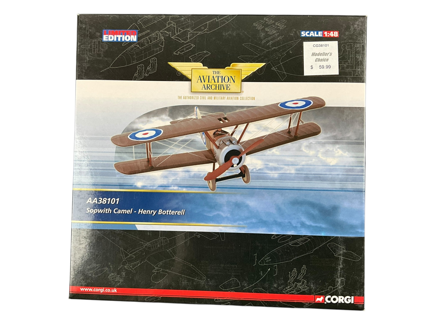 1/48 Corgi (AA38101) Sopwith Camel (D9402) flown by Flt/Lt Henry Botterell 208 Sqdn R.A.f.. (Limited Edition #2000 of Only 2001)