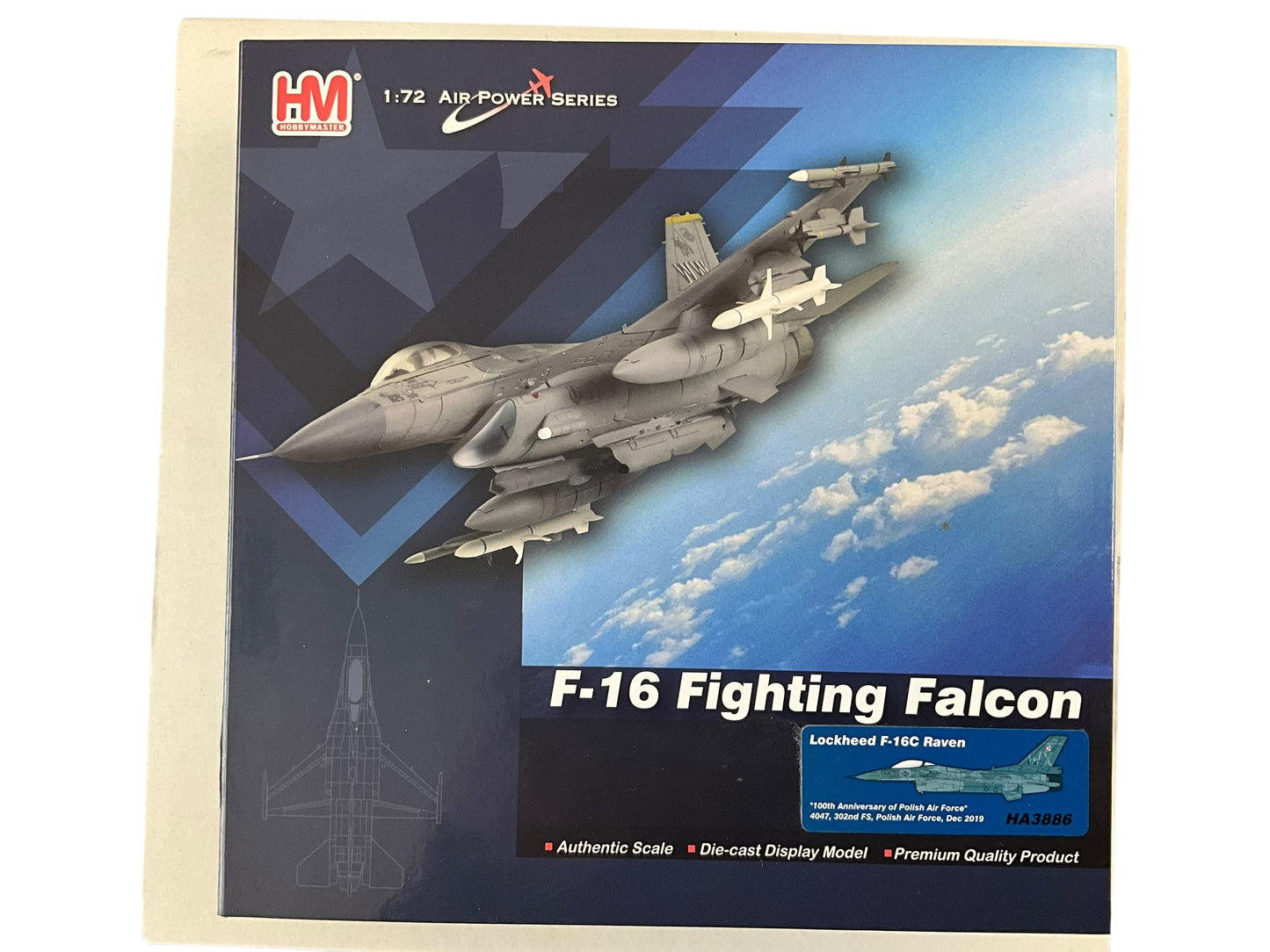 1/72 HobbyMaster (HA3886) Lockheed F16C Raven (4047) "100th Anniversary of the Polish Air Force" 302nd FS, Polish Air Force Dec 2019 (Limited Edition)