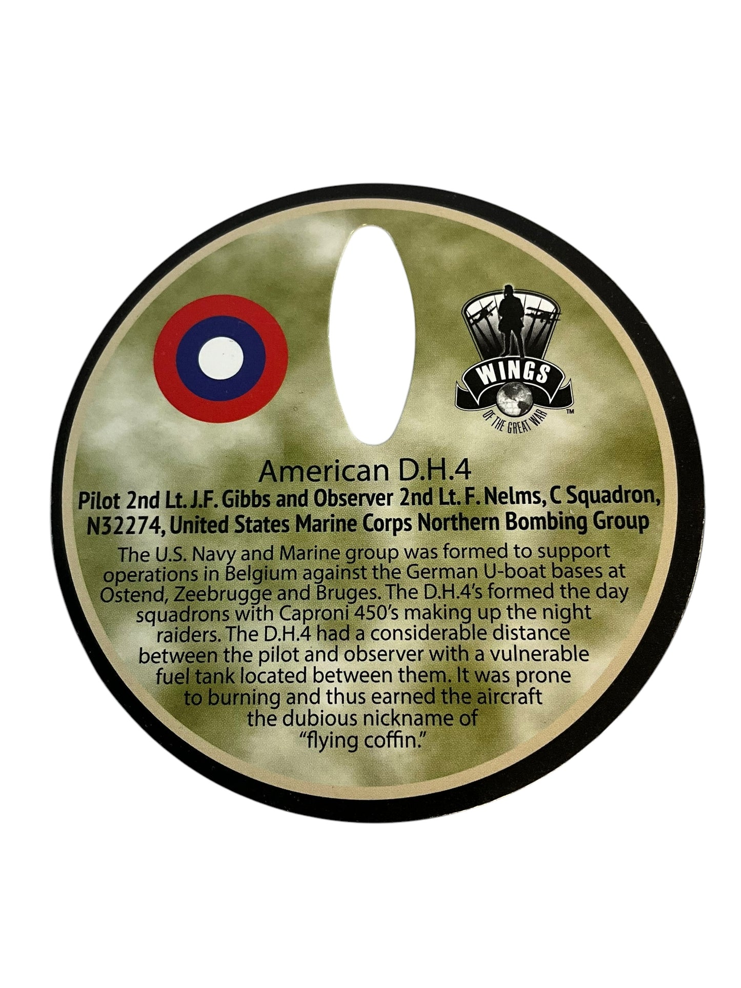 1/72 Wings of the Great War (WW11191) Airco DH4 (N33274) Pilot: 2nd Lt. J.F. Gibbs Observer: 2nd Lt. F. N. Nelms, D-Sqdn, Northern Bombing Group, U.S.M.C., Belgium 1918 (Limited Edition)