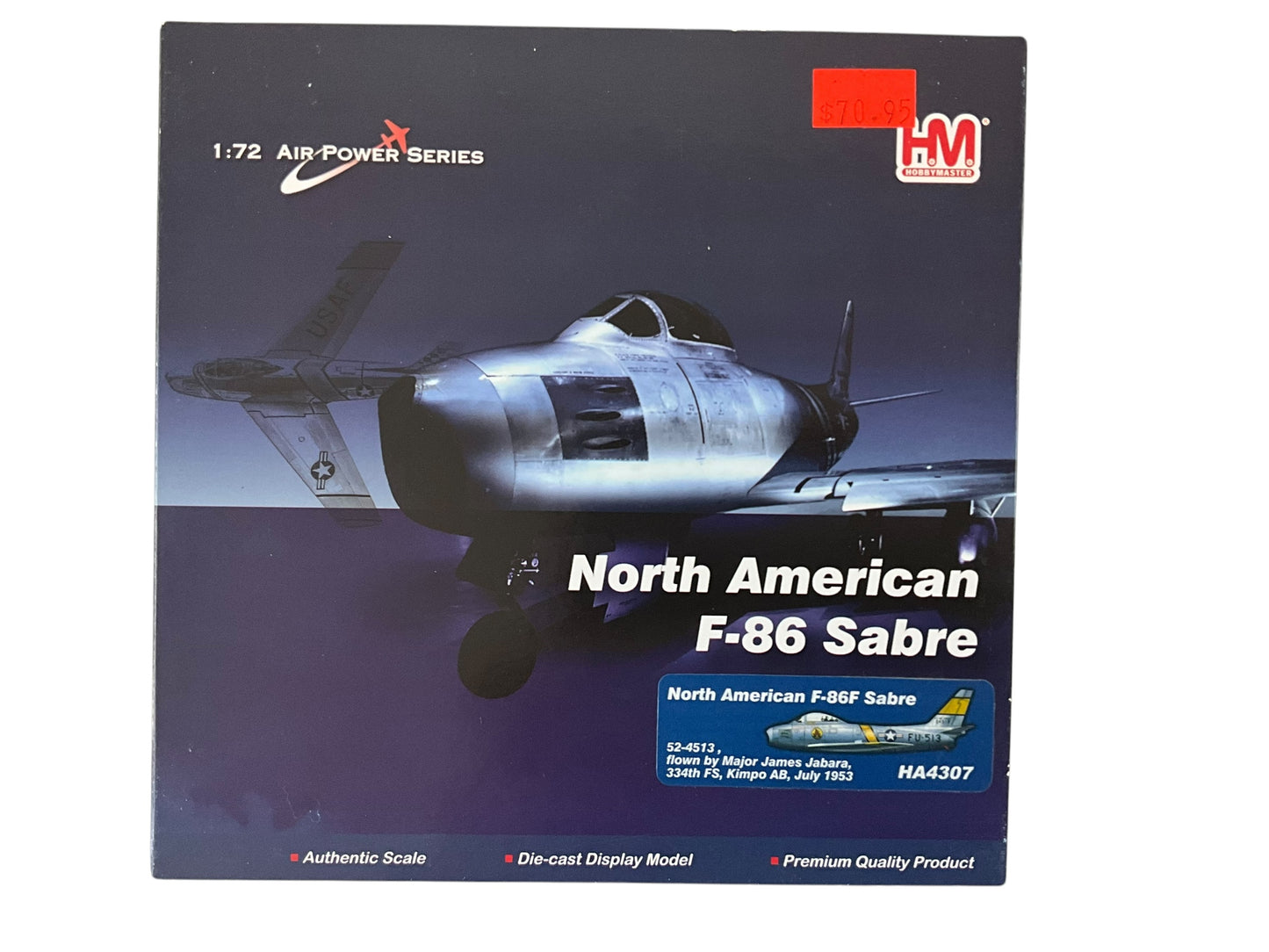 1/200 HobbyMaster (HA4307) North American F86F Sabre (FU513) flown by Major James Jabara (22 Kills) 334 FS U.S.A.F. Kimpo AB, South Korea July 1953 (Limited Edition of Only 500)