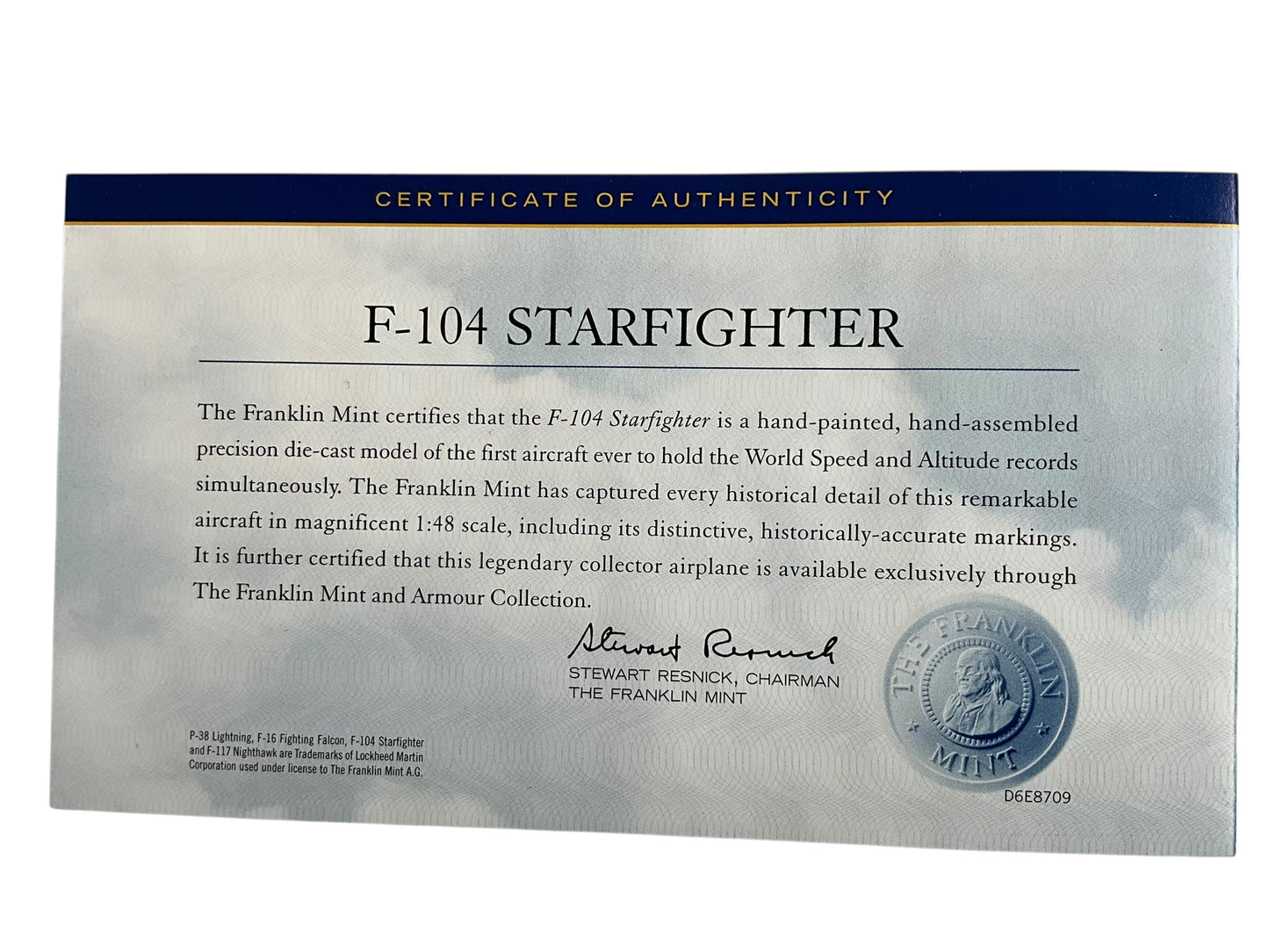 1/48 Franklin Mint/Armour (B11E090) Canadair CF104 (F104G) Starfighter (104668) 421 "Red Indian" Sqdn (Retirement Scheme) Canadian Armed Forces (Limited Edition)