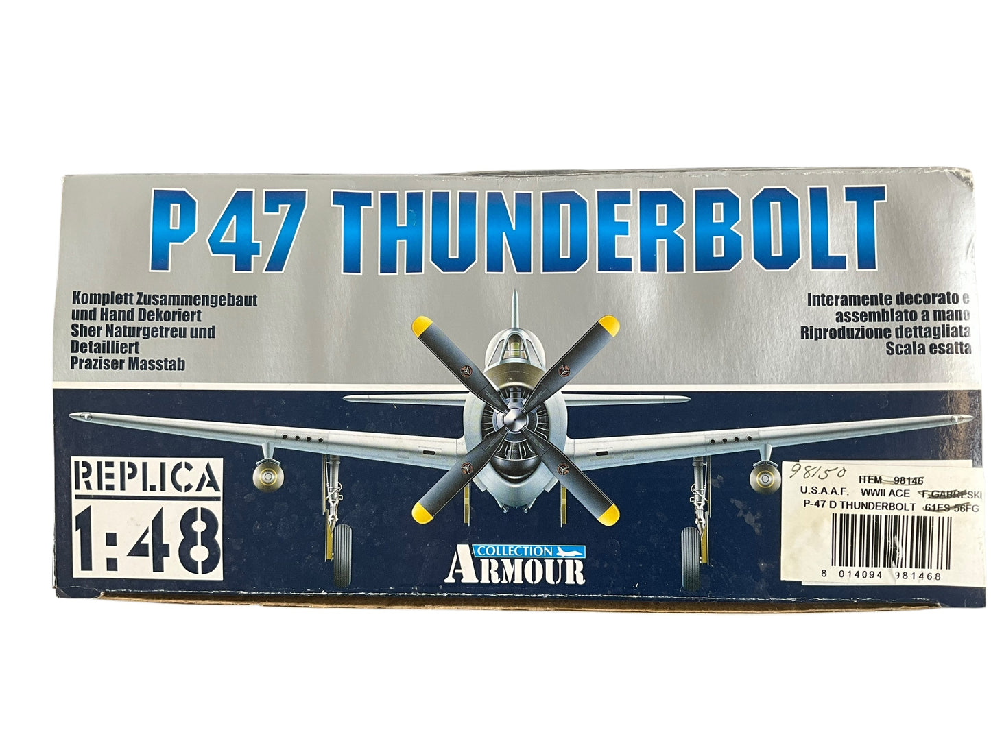 1/48 Armour/Franklin Mint (98150) Republic P47D Thunderbolt (IA+N - 433240) "Tarheel Hal" WWII,. U.S.A.A..F. (Limited Edition.