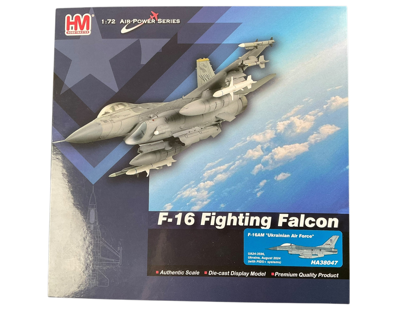 1/72 HobbyMaster (HA38047) Lockheed F16AM Fighting Falcon (UA24-3596) Ukranian Air Force 2024 (Limited Edition)
