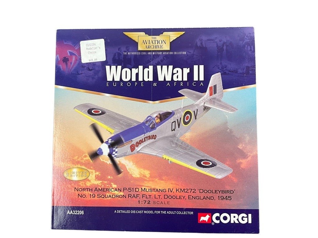 1/72 Corgi (AA32206) North American P51D Mustang IV (KM272) "DooleyBird" flown by Fl/Lt Dooley No.19 Sqdn R.A.F. England 1945 (Limited Edition #1885 of Only 2500)