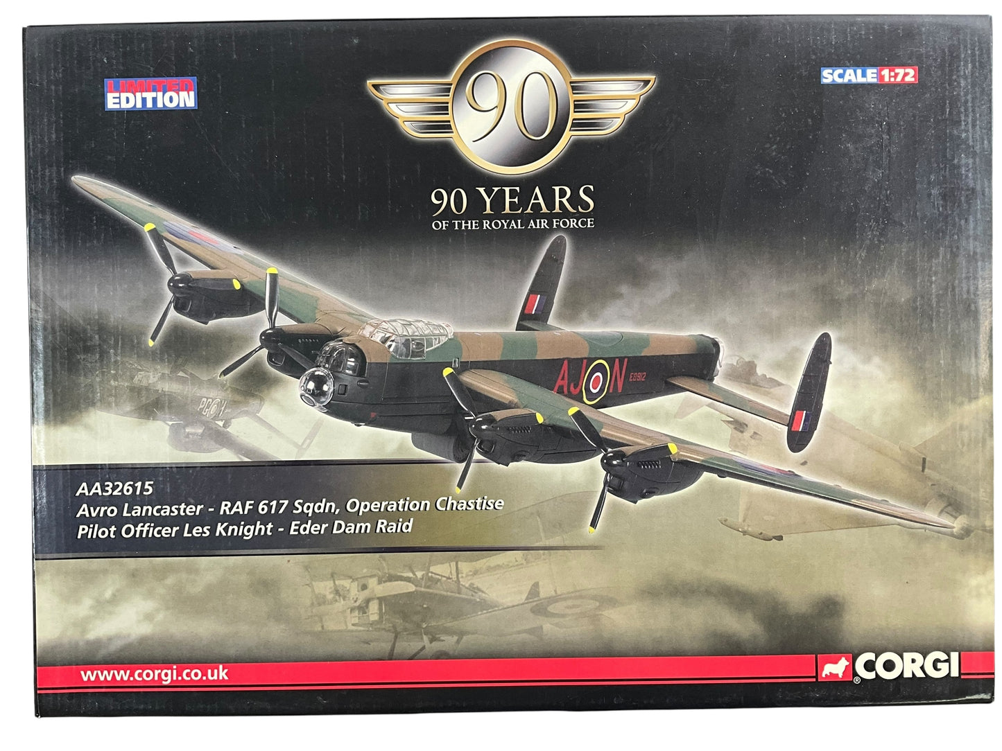 1/72 Corgi (AA32615) Avro Lancaster (ED912 / AJ+N) Flown by P/O Les Knight "Operation Chastise" Eder Dam Raid 617 Sqdn R.A.F. (Limited Edition #1063 of ONLY 1501)