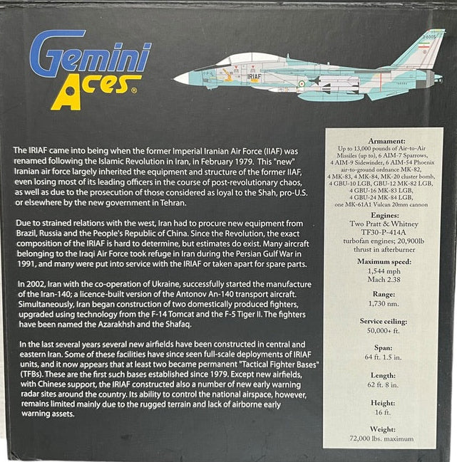 1/72 Gemini Aces (GA-IRA-110-01) Grumman F14A Tomcat (3-6005) Grey & Blue Camo Islamic Republic of Iran Air Force (Limited Edition #409 of Only 500) 2014 Release