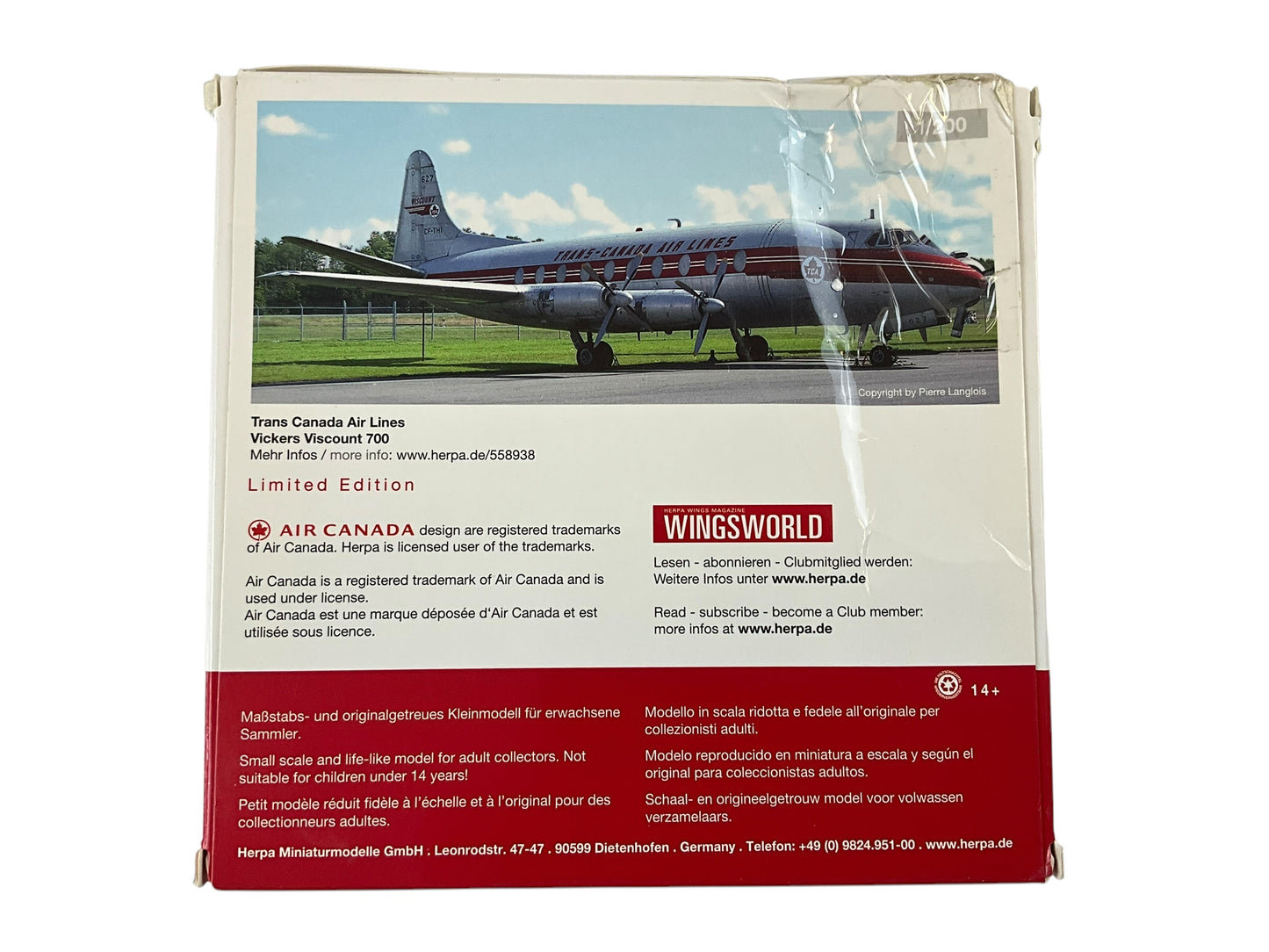 1/200 HERPA (HE558938) VIKERS VISCOUNT 725D TRANS CANADA AIRLINES (LIMITED EDITION)