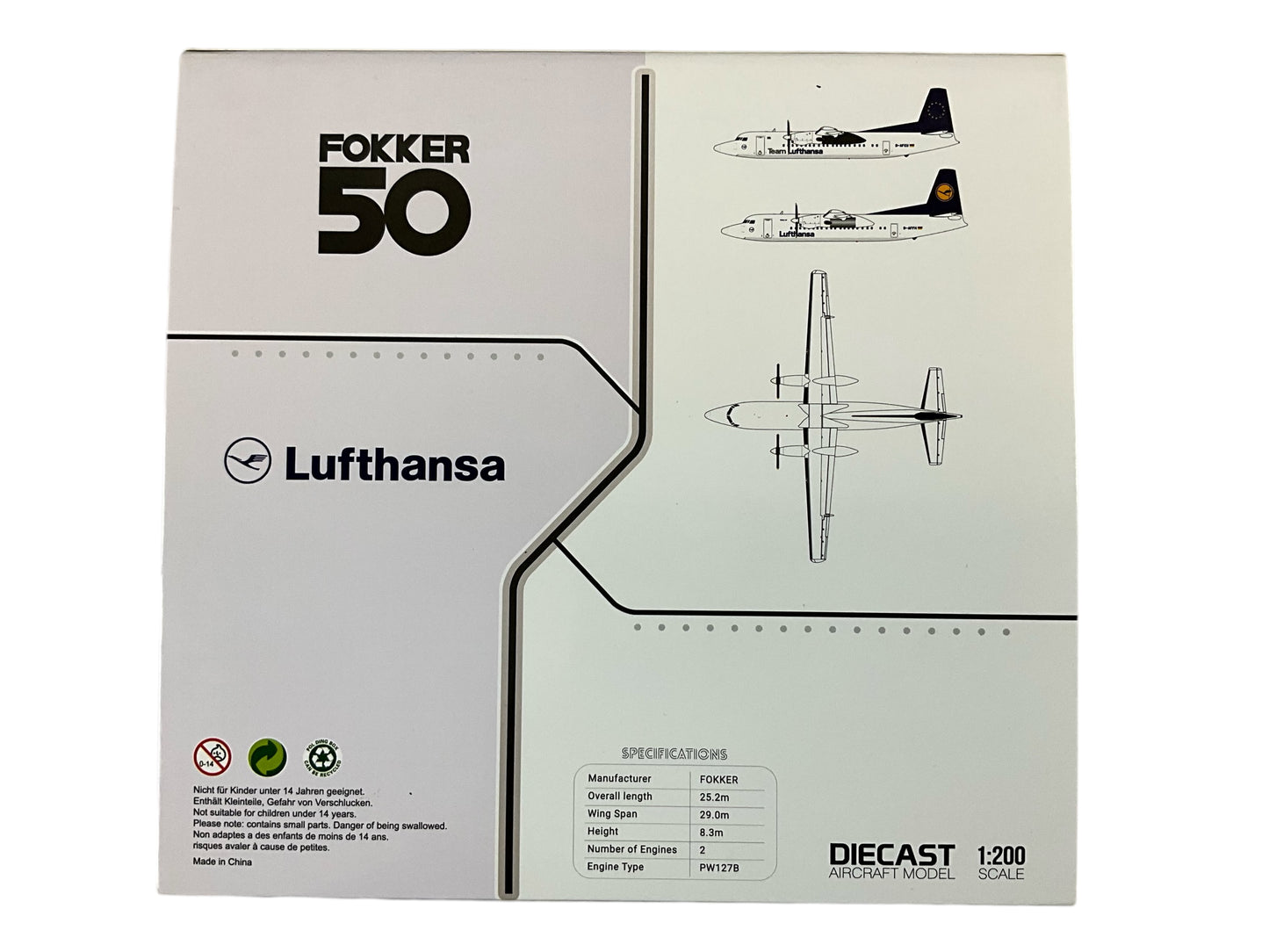 1/200 JC200 (SA2022) Fokker50 (D-AFKU) Operated by Contact Air - Team Lufthansa (Limited Edition)