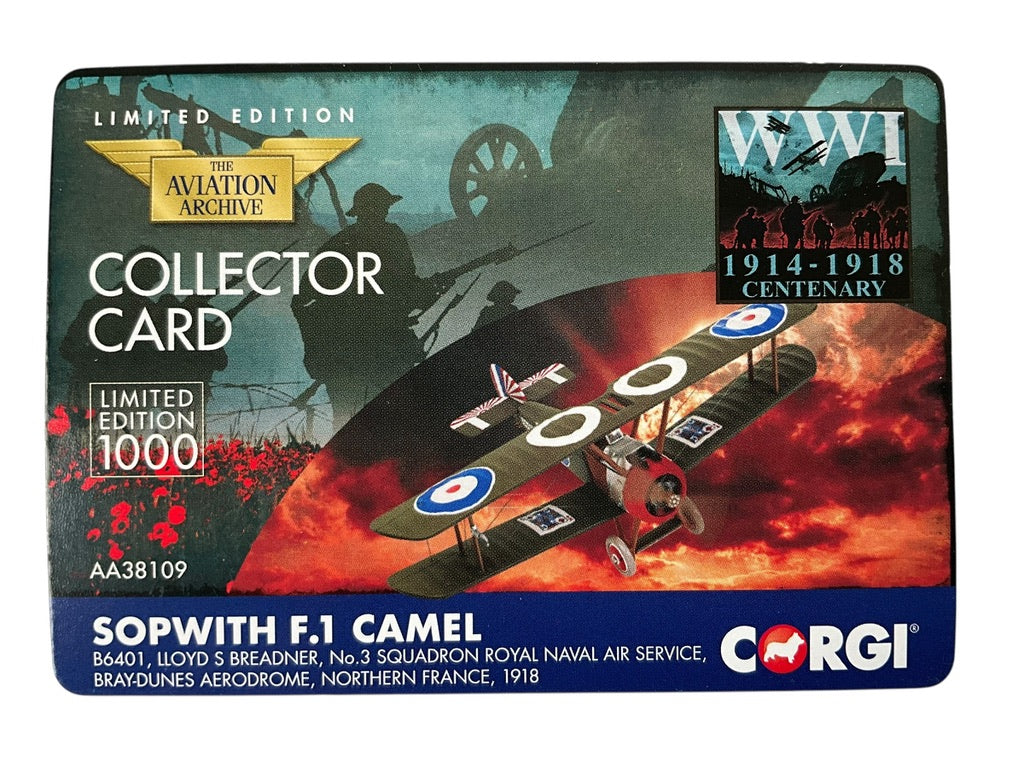 1/48 Corgi (AA38109) Sopwith F.1 Camel (B6491) flown by Flt/Lt Lloyd S, Breadner Naval 3 Sqdn R.N.A.S. Bray Dunes Aerodrome, France, 1918 (Limited Edition #0864 of Only 1000)