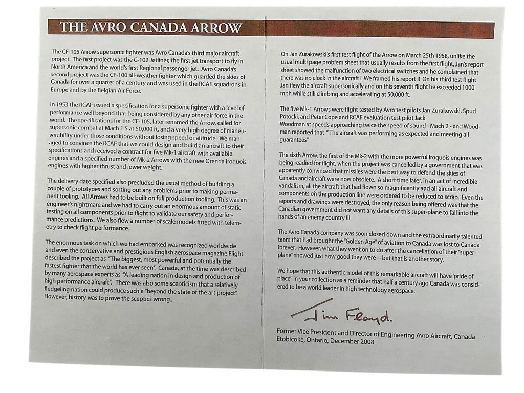 1/72 50th Anniversary of "1st Flight" of Avro Canada CF105 Arrow RL201 Resin Model with Dedication Tail Stand (Limited Edition)