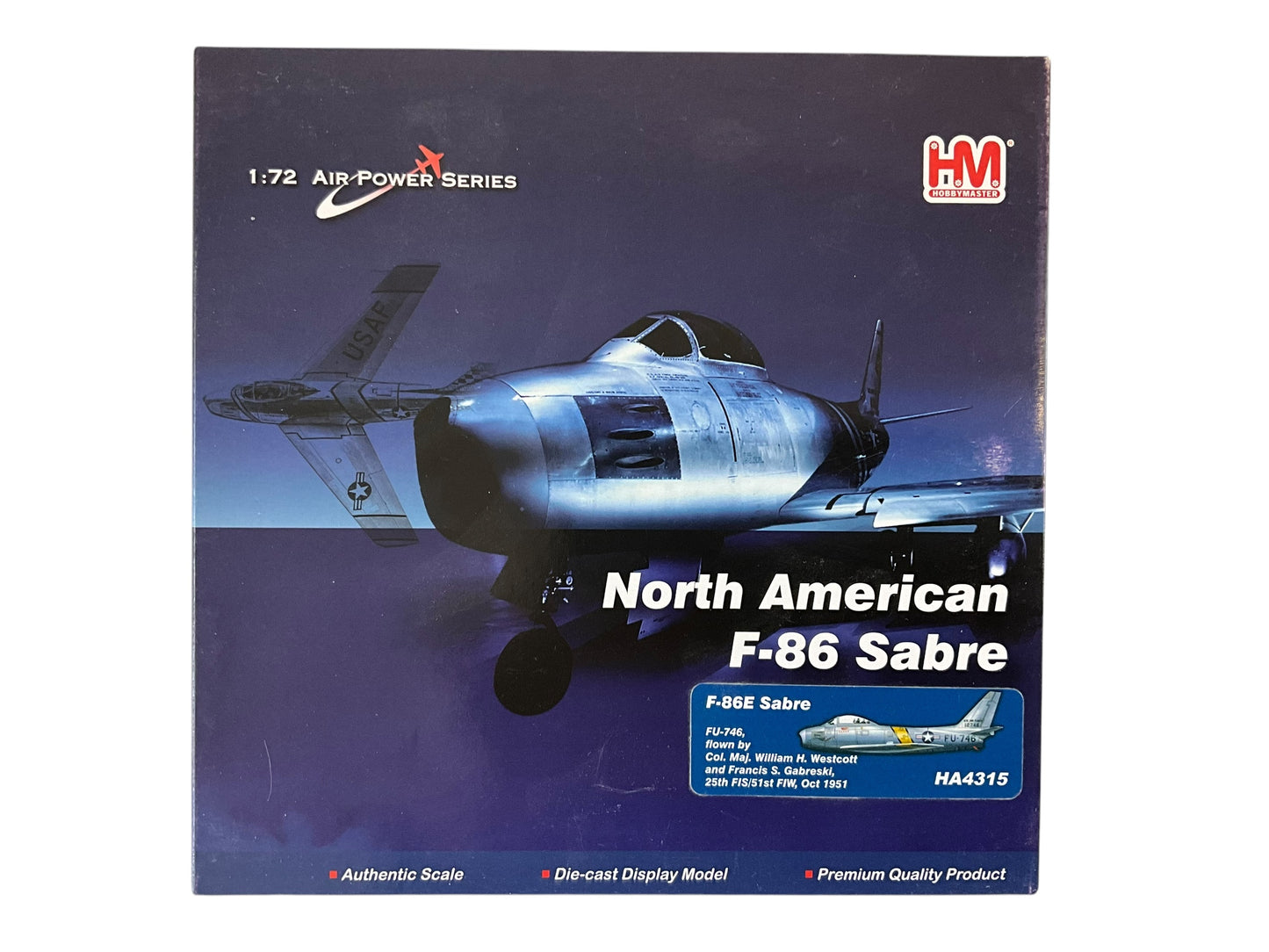1/200 HobbyMaster (HA4315) North American F86E Sabre (FU746) "Lady Francis" flown by Colonel Francis S. Gabreski (5 Kills) & Major William H. Westcott 25th FS, 1st FW , U.S.A.F. Sout Korea Oct 1951 (Limited Edition of Only 600)