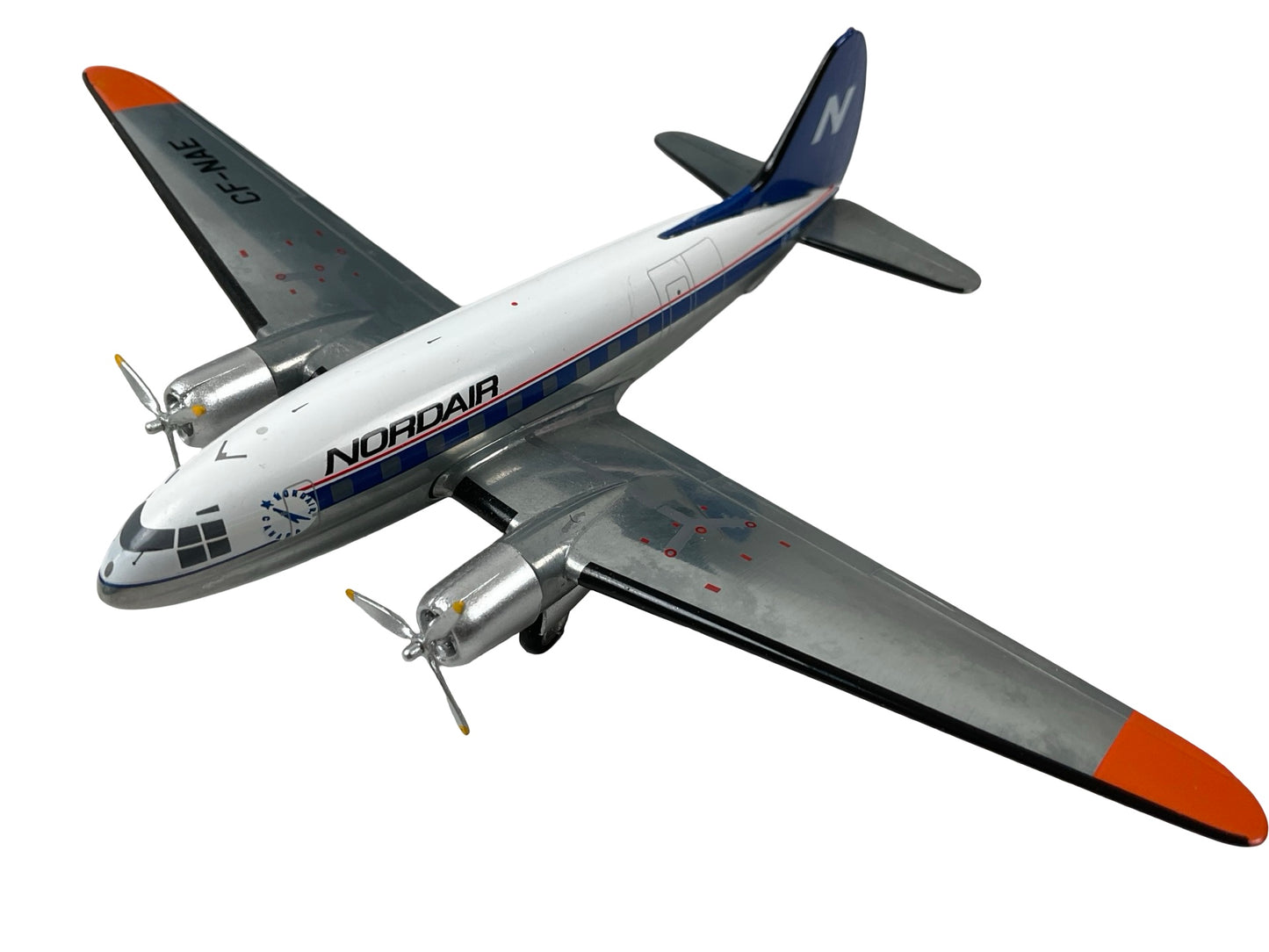 1/200 Western Models (AC2CFNAE) Curtiss C46A Commando (CF-NAE) "Nordair Canada"  Polished Aluminum with White & Blue NDA Livery, Nordair (Limited Edition of Only 200)