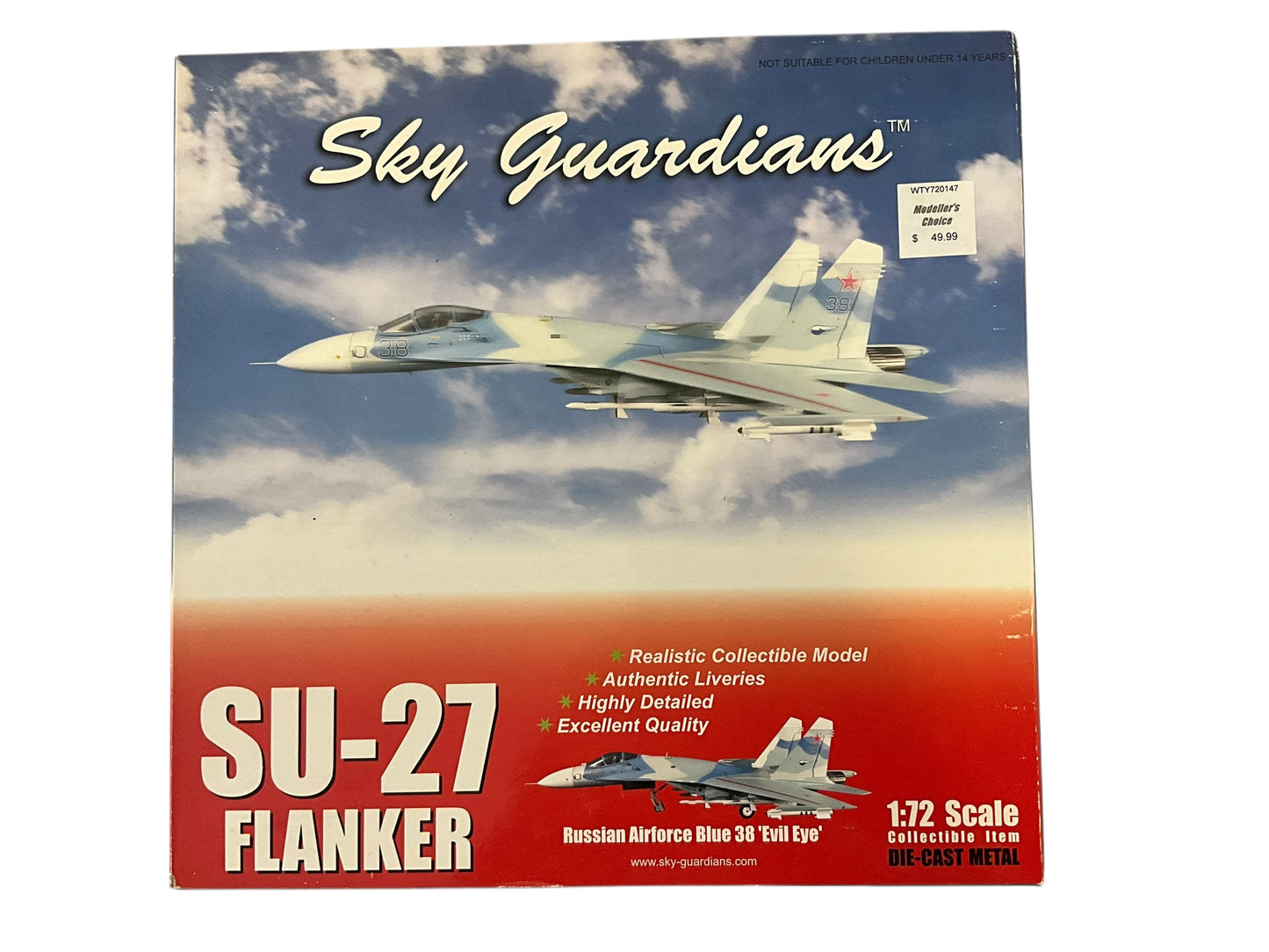 1/72 (Witty Wings) Sky Guardians (WTW-72-014-007) Sukhoi SU27 Flanker-B (Blue 38) "Evil Eye" 3-Tone Blue Splinter Pattern Camo, Russian Air Force (Limited Edition)