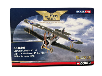 1/48 Corgi  (AA38105) Sopwith Camel (F2137) flown by Capt. D.R. MacLaren 46 Sqdn R.F.C. Athies Oct. 1918 (LIMITED EDITION #1004 of Only 1050))