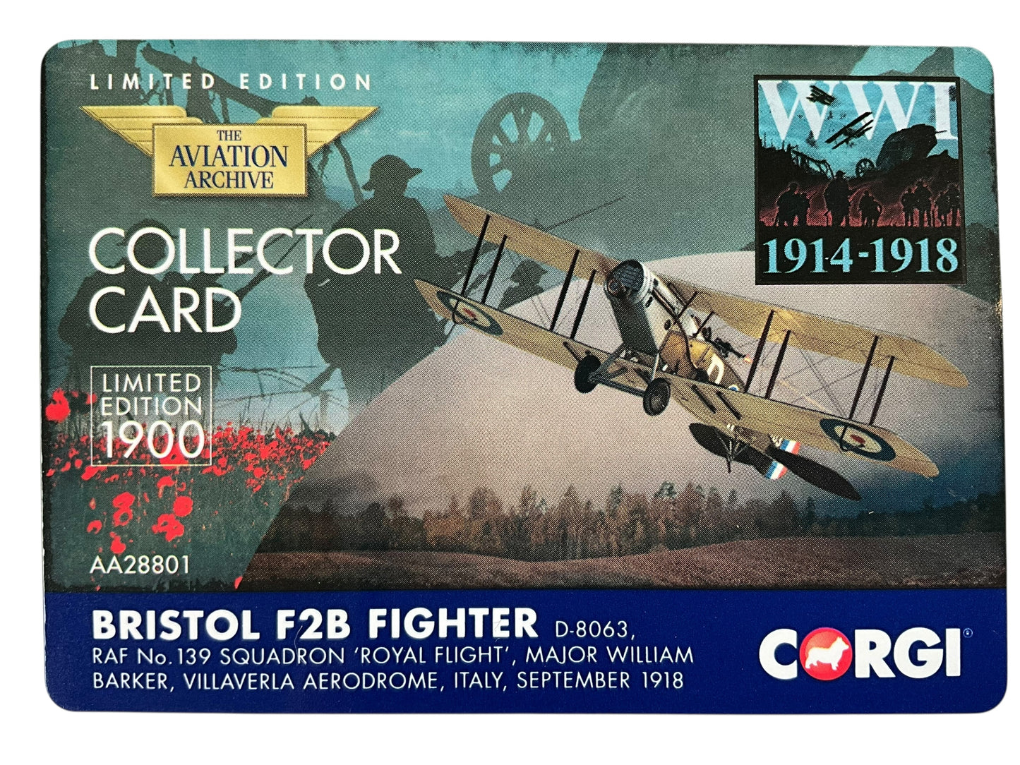 1/48 CORGI (AA28801) BRISTOL F2B FIGHTER (D-8063) - Royal Flight - William George "Billy" Barker - Villavera, Italy Sept 1918 - No. 139 Sqdn - ROYAL AIRFORCE (LIMTED EDITION #1855 of ONLY 1900)