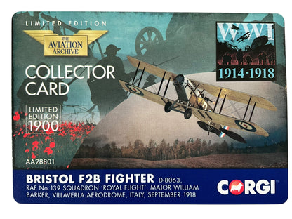 1/48 CORGI (AA28801) BRISTOL F2B FIGHTER (D-8063) - Royal Flight - William George "Billy" Barker - Villavera, Italy Sept 1918 - No. 139 Sqdn - ROYAL AIRFORCE (LIMTED EDITION #1855 of ONLY 1900)