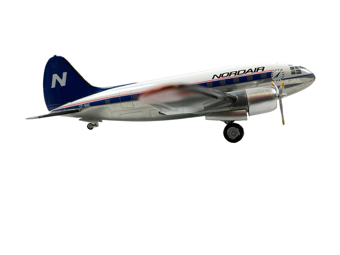 1/200 Western Models (AC2CFNAE) Curtiss C46A Commando (CF-NAE) "Nordair Canada"  Polished Aluminum with White & Blue NDA Livery, Nordair (Limited Edition of Only 200)