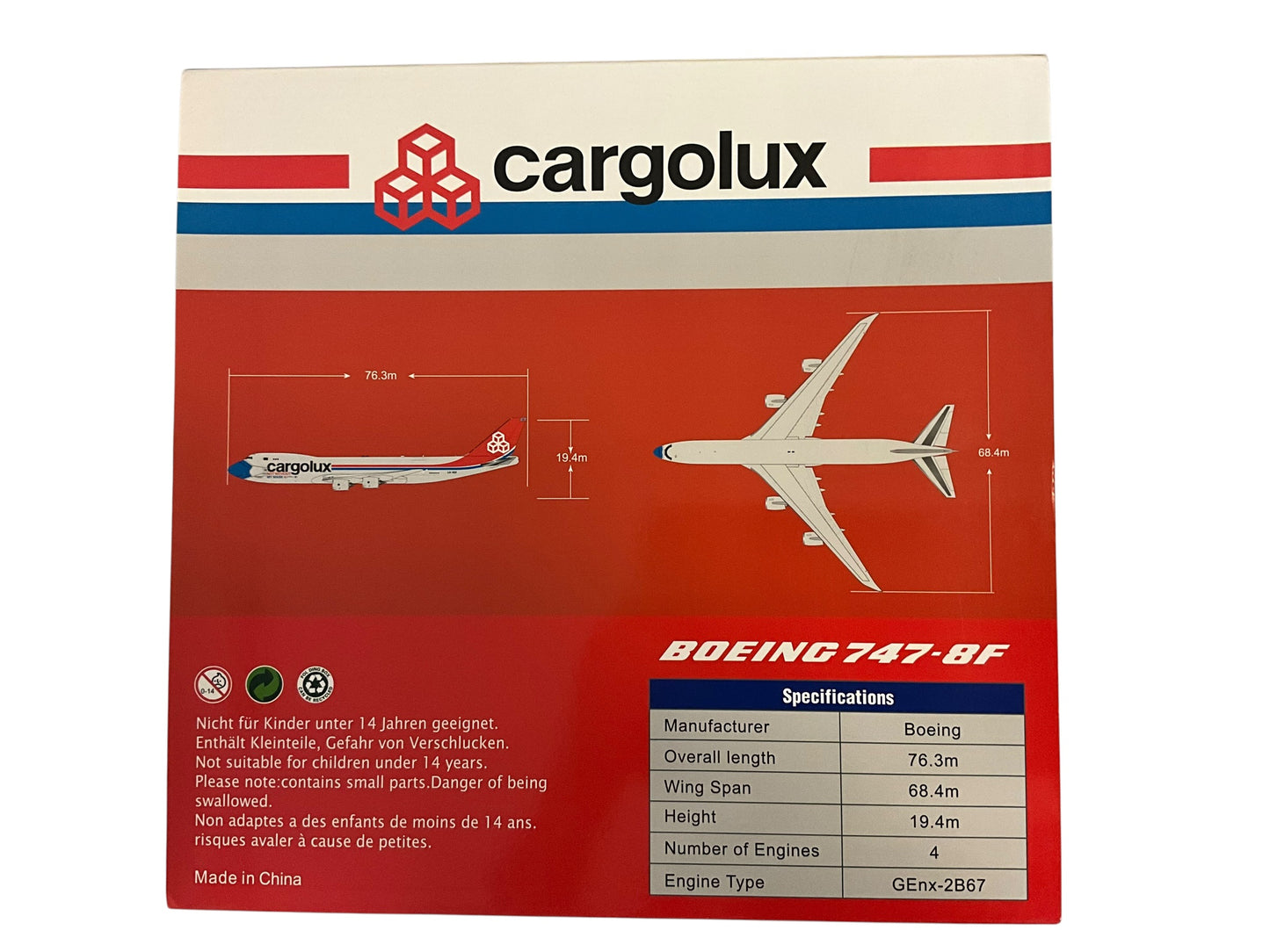 1/200 JC Wings (XX20079C) Boeing B747-8F (LX-VCF) "Not Without My Mask" (Interactive Series) Cargolux (Limited Edition) 2021 Release