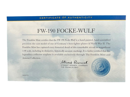 1/48 Franklin Mint/Armour (B11B586/98163) Focke-Wulf Fw190A flown by WWII Ace (68 Kills) Hptm. Fritz Losigkeit, Kdr. I/JG1 Deutsche Reich Luftwaffe (Limited Edition)