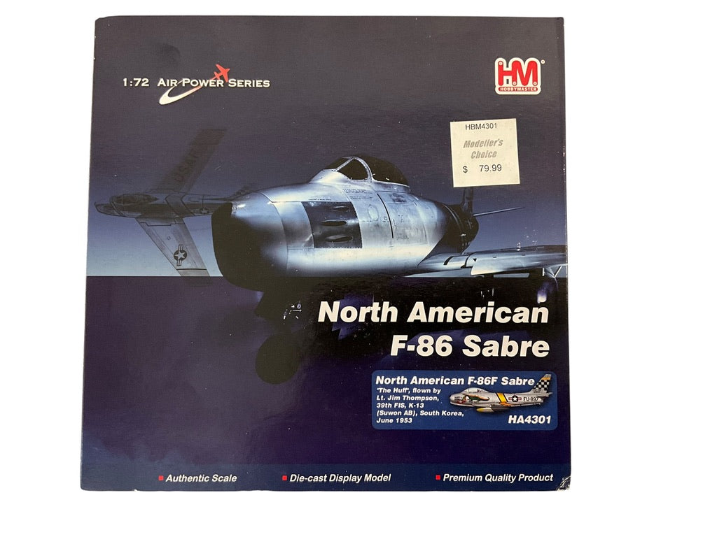 1/72 HobbyMaster (HA4301) North American F86F Sabre (FU897 c/n 12897) "The Huff" flown by Lt. Jim Thompson (2 Kills) 1953 Suwon AB, South Korea, 39th FS, 51st FW,  U.S.A.F. (Limited Edition of 2000)