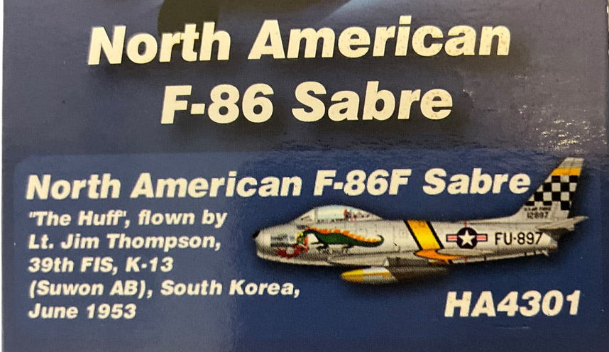 1/72 HobbyMaster (HA4301) North American F86F Sabre (FU897 c/n 12897) "The Huff" flown by Lt. Jim Thompson (2 Kills) 1953 Suwon AB, South Korea, 39th FS, 51st FW,  U.S.A.F. (Limited Edition of 2000)