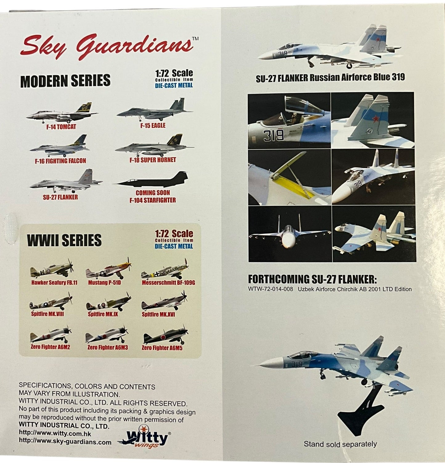 1/72 (Witty Wings) Sky Guardians (WWT-72-014-004) Sukhoi SU27 Flanker-B (Blue 319) 3-Tone Blue Camo, Soviet Air Force (Limited Edition)
