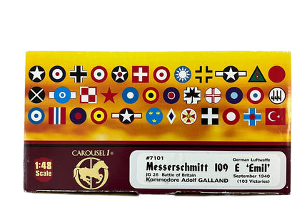 1/48 Carousel-1 (7101) Messerschmitt Bf109E Emil (Kommodore) Adolf Galland (103 Victories) "Battle of Britain" JG26 "Schlagater" WWII Deutsch Reich Luftwaffe (Limited Edition)