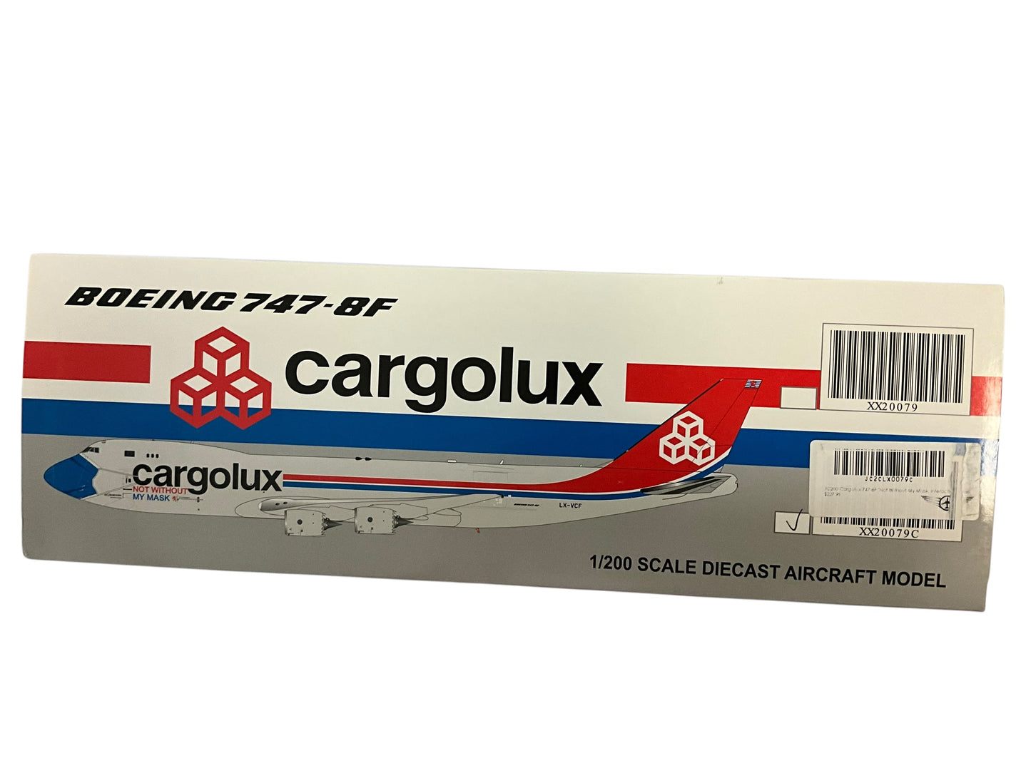 1/200 JC Wings (XX20079C) Boeing B747-8F (LX-VCF) "Not Without My Mask" (Interactive Series) Cargolux (Limited Edition) 2021 Release
