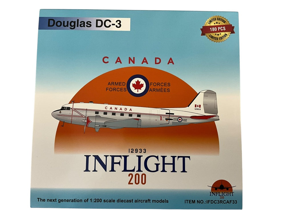 1/200 Inflight200 (IFDC3RCAF33) Douglas C47 (DC3) Dakota (12933) 1980's "Polished Aluminum, White & Day Glo Lightning Bolt Livery" Canadian Armed Forces (Limited Edition of ONLY 180) 2026 Release