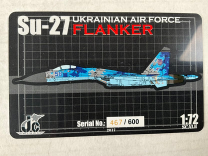 1/72 JC Wings (JCW-72-SU27-003) Sukhoi SU27 Flanker (Blue 58) "Sky Blue Digital Pattern Camo" Myrhorod Air Base, Poltava Oblast, 831st Tactical Aviation Brigade, Ukraine Air Force (Limited Edition #467 of Only 600)