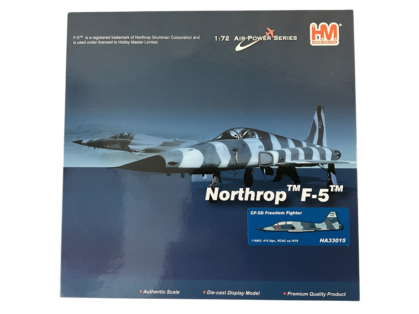 1/72 Hobbymaster (HA33015) Canadair CF5D Freedom Fighter (116807) 3 Tone Blue & Grey Camo 1979  419 "Moose" Sqdn, Canadian Armed Forces (Limited Edition) 2026 Release